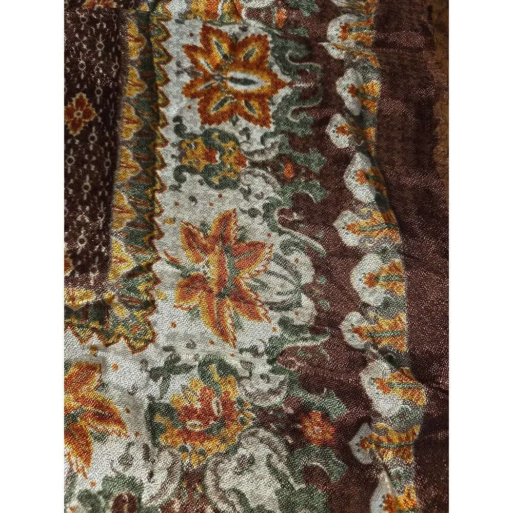 Vintage Brown Orange Fall Floral 100% Rayon Italy Scarf Square